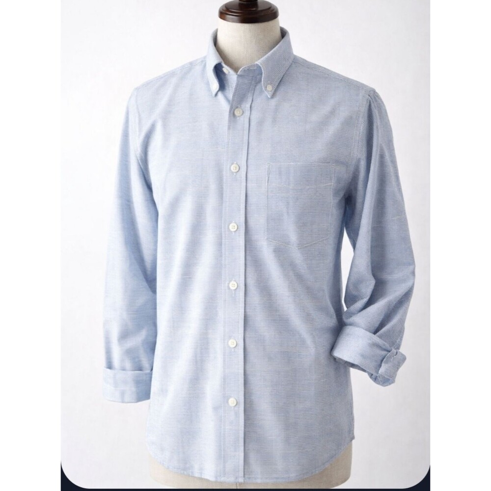 GEOFFREY BEENE Egyptian Cotton Basketweave Oxford Shirt Blue White 15.5 NWT